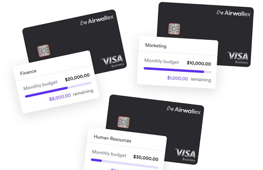 Ba thẻ Airwallex với hạn mức riêng cho Finance, Marketing và Human Resources