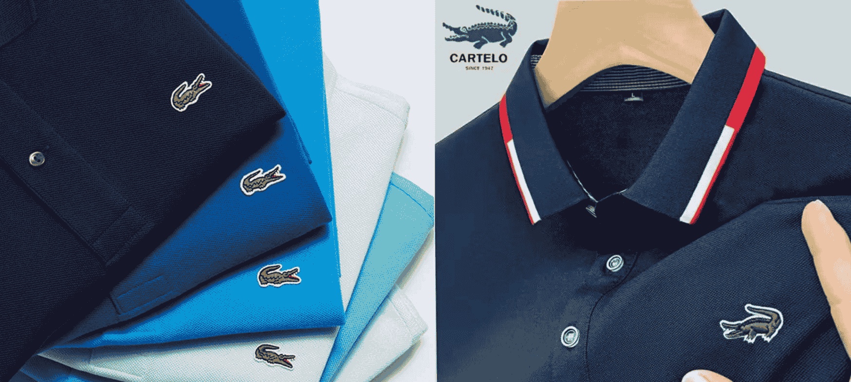 Áo mang logo cá sấu của Lacoste và Cartelo đặt cạnh nhau