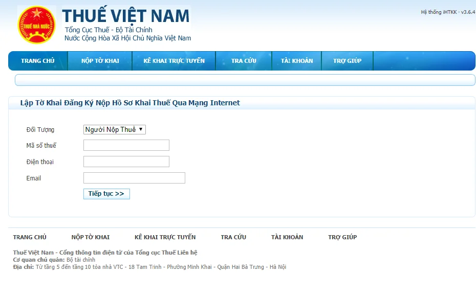 Hệ thống khai thuế qua mạng