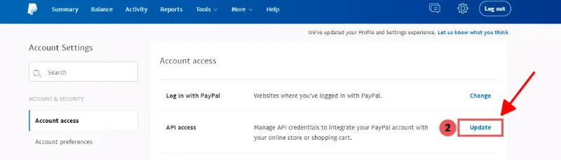 Mở phần tùy chỉnh thanh toán PayPal