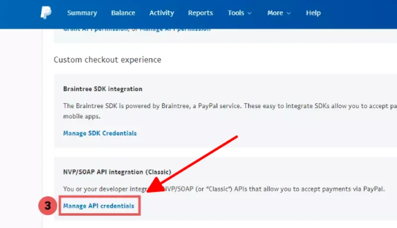 Chọn quyền truy cập API trong PayPal