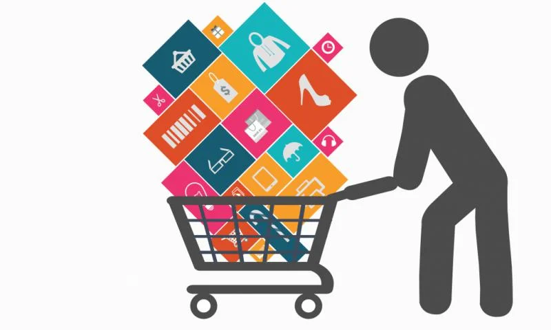 Người mua hàng với giỏ hàng hóa và dịch vụ