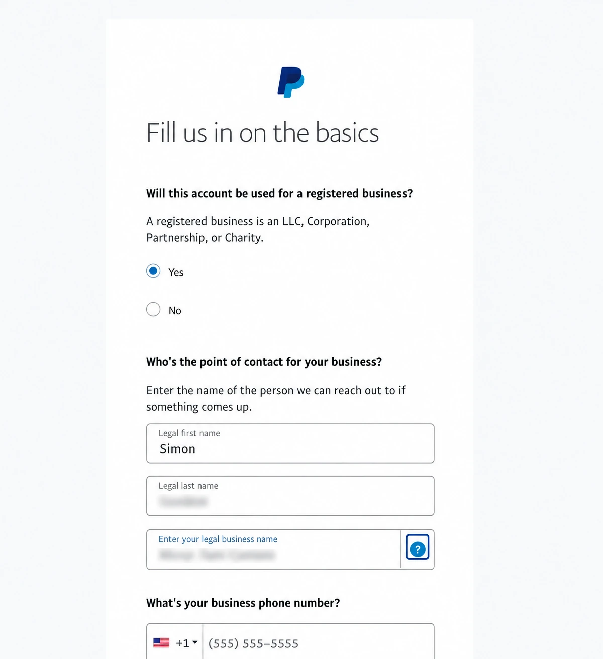 Biểu mẫu thông tin doanh nghiệp PayPal năm 2023