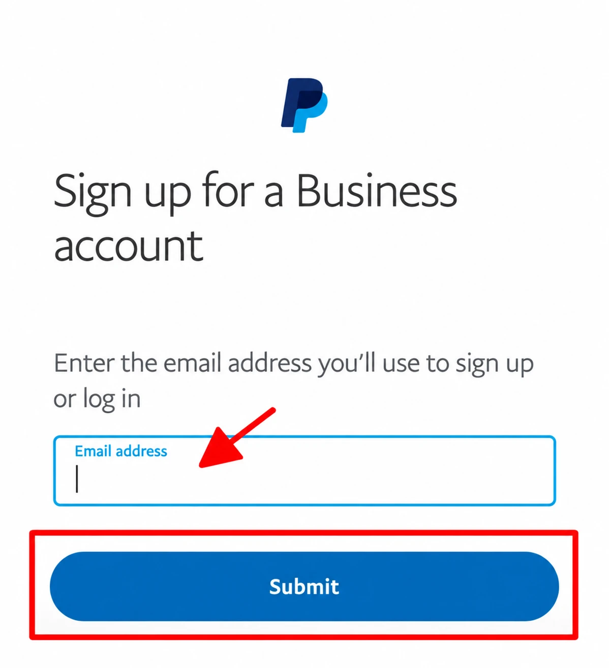 Ô nhập email khi tạo PayPal Business năm 2023