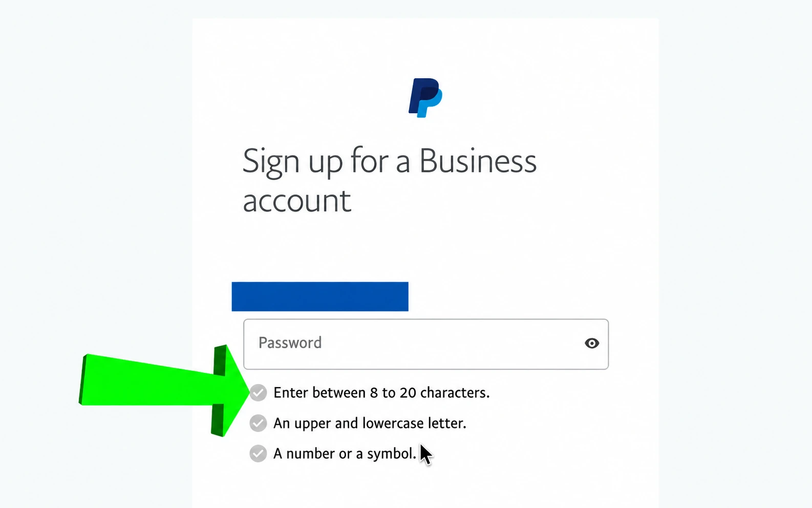 Màn hình tạo mật khẩu PayPal Business năm 2023