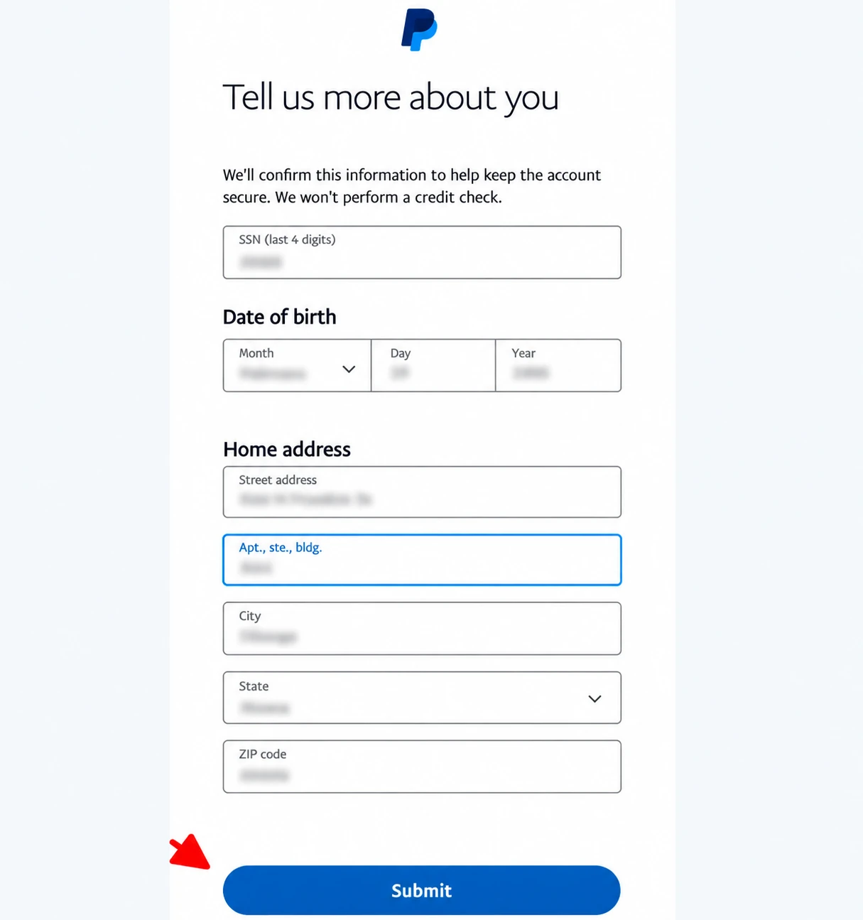 Biểu mẫu thông tin cá nhân trong PayPal năm 2023