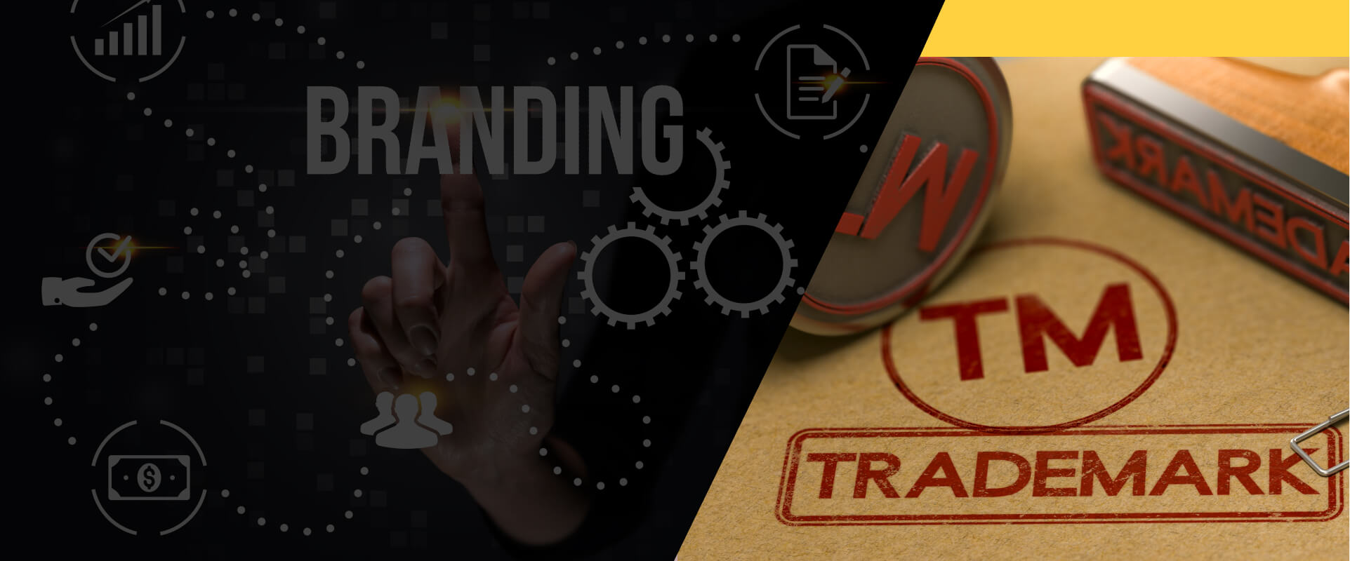 Trademark stamp beside a registered trademark symbol