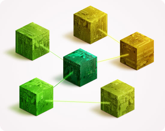 Blockchain network displayed across connected screens